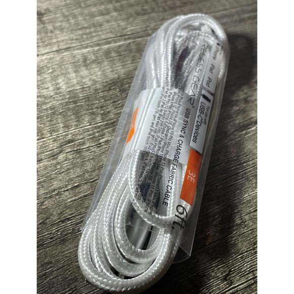 USB-2.0 Type C to Lightning Cable 6' white fabric for iPhone Apple iPad laptop - Picture 7 of 7